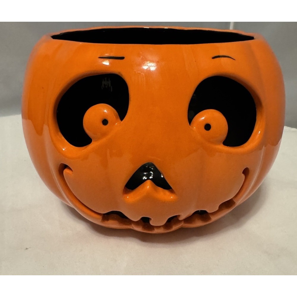 Bath & Body Works Jack O Lantern 3 Wick Candle Holder Lg‎ Harry Slatkin 2011